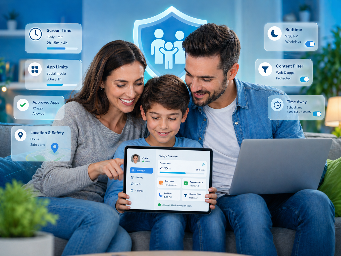 Padres configurando control parental en un celular